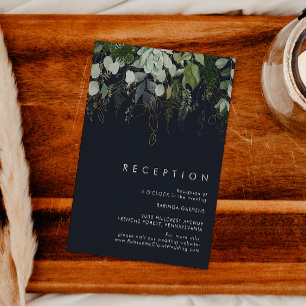 Greenery & Gold Leaf Ontvangst van donkere marin Informatiekaartje