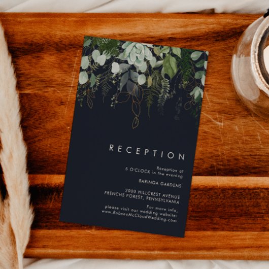 Greenery & Gold Leaf | Ontvangst van donkere marin Informatiekaartje