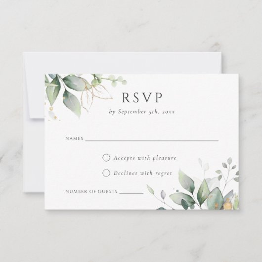 Greenery Gold Leaf Waterverf Foliage Modern RSVP Kaart (Voorkant)
