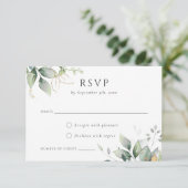 Greenery Gold Leaf Waterverf Foliage Modern RSVP Kaart (Staand voorkant)