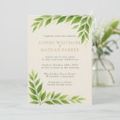 Greenery Gold Leaf Waterverf Huwelijksuitnodiging Kaart (Staand voorkant)