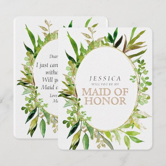 Greenery & Gold Leaf zal je mijn bruidsmeisje zijn Kaart (Voorkant / Achterkant)