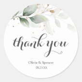 Greenery Gold Leaves Botanical Weddenschap Harteli Ronde Sticker (Voorkant)