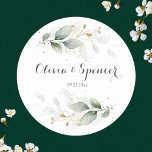 Greenery Gold Leaves Botanical Wedding Stickers<br><div class="desc">Greenery White Roses Botanical Wedding Classic Round Sticker</div>