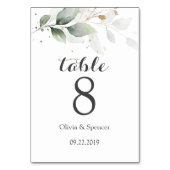 Greenery Gold Leaves Elegant Wedding Table Number Kaart (Achterkant)
