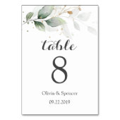 Greenery Gold Leaves Elegant Wedding Table Number Kaart (Voorkant)