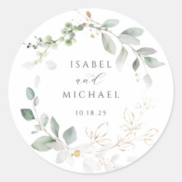 Greenery Gold Leaves Foliage Wreate Ronde Sticker