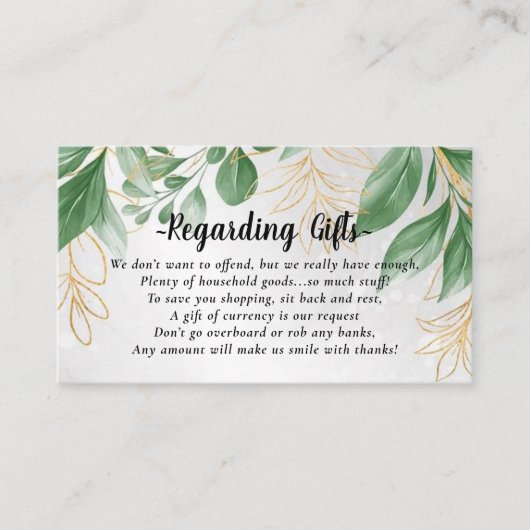 Greenery Gold Leaves Honeymoon Fund Kaarten (Voorkant)