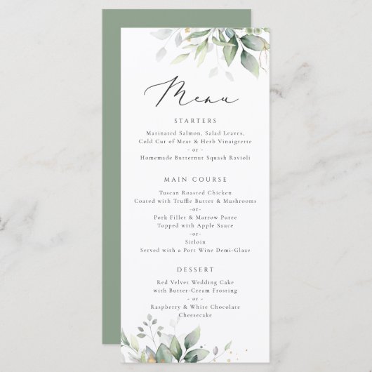 Greenery Gold Leaves Waterverf Eucalyptus Wedding Menu (Voorkant / Achterkant)