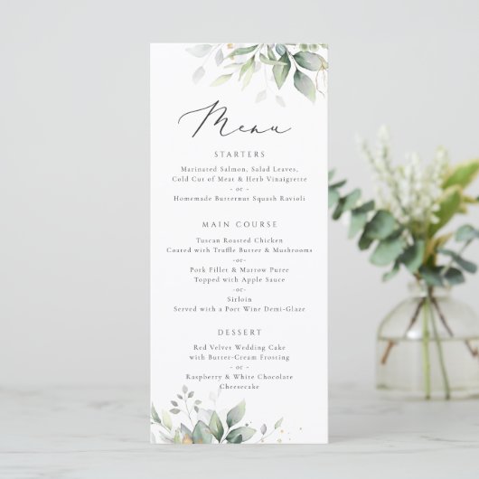 Greenery Gold Leaves Waterverf Eucalyptus Wedding Menu (Staand voorkant)