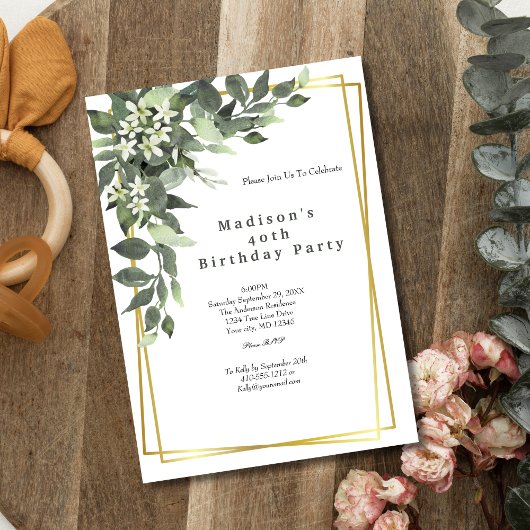 Greenery Gold Lijst Floral Birthday Invitation Kaart