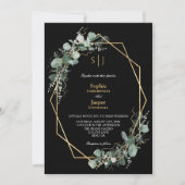 Greenery Gold Lijst Simple Black Monogram Weddensc Kaart (Voorkant)
