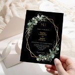 Greenery Gold Lijst Simple Black Monogram Weddensc Kaart<br><div class="desc">Dit groene gouden lijst is een eenvoudig ontwerp voor een zwarte monogram bruiloft en biedt een eenvoudige mix en een goede combinatie van coördinerende stijlen in zwart-wit met delicate grijze elementen, waardoor je een fraaie bloei rond eenvoudige, geavanceerde typografie en een prachtig, minimaal kalligrafiescript kunt realiseren. De waterverf eucalyptus en...</div>