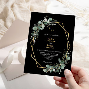 Greenery Gold Lijst Simple Black Monogram Weddensc Kaart