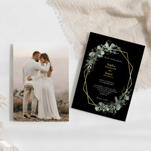 Greenery Gold Lijst Simple Black Photo Wedding Kaart