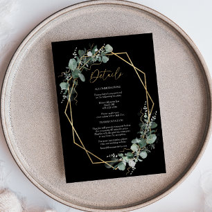 Greenery Gold Lijst Simple Black Wedding Details Informatiekaartje