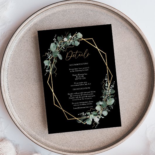 Greenery Gold Lijst Simple Black Wedding Details Informatiekaartje
