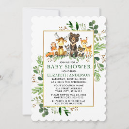 Greenery Gold Lijst Woodland Animals Baby shower Kaart