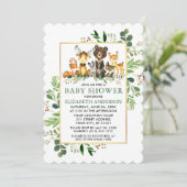 Greenery Gold Lijst Woodland Animals Baby shower Kaart (Staand voorkant)