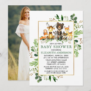 Greenery Gold Lijst Woodland Animals Shower Foto Kaart