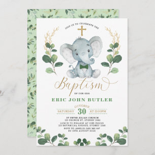 Greenery Gold Little Man Elephant Bowtie Baptisme Kaart