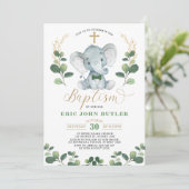 Greenery Gold Little Man Elephant Bowtie Doop Kaart (Staand voorkant)