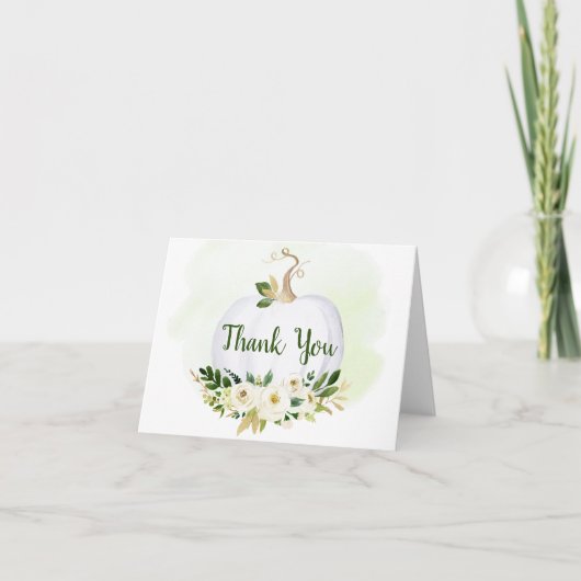 Greenery Gold Little Pumpkin Baby shower Bedankkaart (Voorkant)