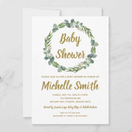 Greenery Gold Minimalist Olive Branch Baby shower Kaart (Voorkant)