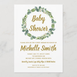 Greenery Gold Minimalist Olive Branch Baby shower Kaart
