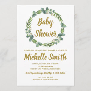 Greenery Gold Minimalist Olive Branch Baby shower Kaart
