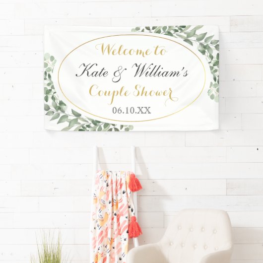 Greenery Gold Monogram Elegant Couples Shower Spandoek (Insitu)