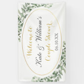 Greenery Gold Monogram Elegant Couples Shower Spandoek (Verticaal)