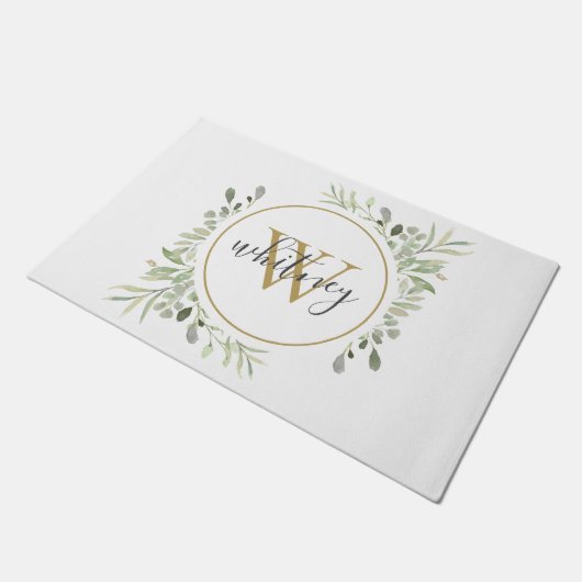 Greenery Gold Monogram Girly Script Deurmat (Schuin)