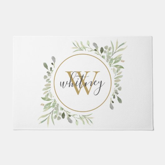 Greenery Gold Monogram Girly Script Deurmat (Voorkant)
