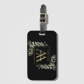 Greenery Gold Monogram Modern Zwart Bagagelabel (Voorkant (verticaal))
