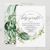 Greenery gold monstera tropical baby sprinkhaan kaart (Voorkant / Achterkant)