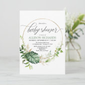 Greenery Gold Monstera Tropische bladeren baby sho Kaart (Staand voorkant)