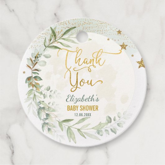 Greenery Gold Moon Twinkle Little Star Baby shower Bedankjes Labels (Voorkant)