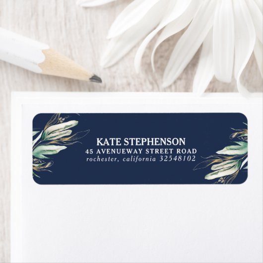 Greenery Gold Navy Blue Modern Etiket (Insitu)