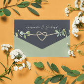 Greenery Gold Navy Wedding All In One Uitnodiging