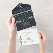 Greenery Gold Navy Wedding All In One Uitnodiging (Afscheurbaar)