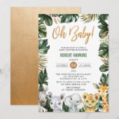 Greenery Gold Oerwoud Animals Safari Oh Baby showe Kaart (Voorkant / Achterkant)