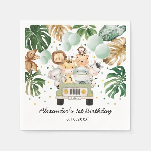 Greenery Gold Oerwoud Safari Animals Wild Birthday Servet (Voorkant)