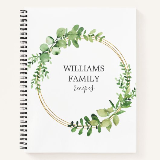 Greenery Gold Personalized Family Recipbook Notitieboek (Voorkant)