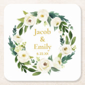 Greenery Gold Personalized Names Date Wedding Kartonnen Onderzetters (Voorkant)