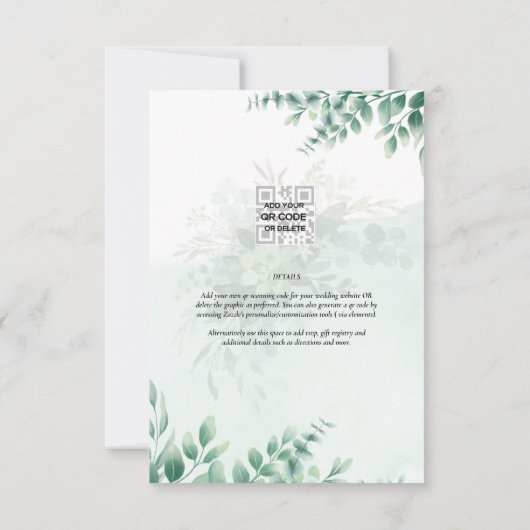 Greenery Gold PHOTO QR CODE Wedding Save Date RSVP Kaartje (Achterkant)