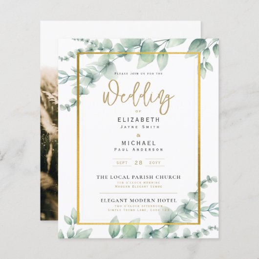 Greenery Gold PHOTO Wedding Invite BUDGET (Voorkant / Achterkant)