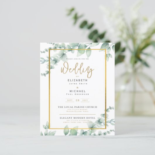 Greenery Gold PHOTO Wedding Invite BUDGET (Staand voorkant)