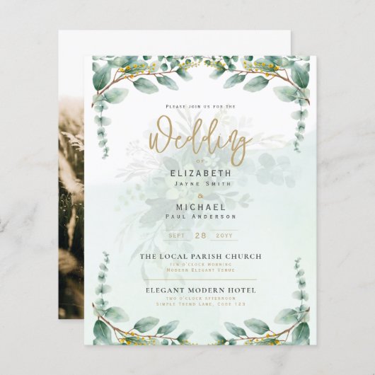 Greenery Gold PHOTO Wedding Invite BUDGET (Voorkant / Achterkant)