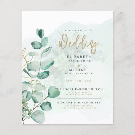 Greenery Gold PHOTO Wedding Invite BUDGET Flyer (Voorkant)